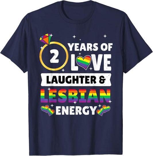 2 Years Lesbian Wedding Anniversary Lesbian Couple Matching T-Shirt - T-Shirt | Navy