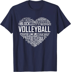 Volleyball Lover Heart Volley Gift Players and Coaches Small T-Shirt - T-Shirt | Navy