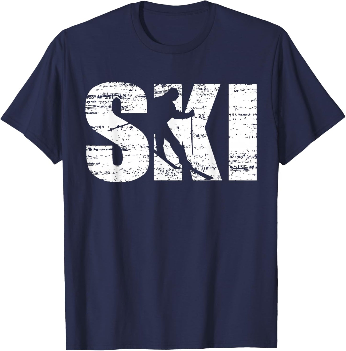 Ski - Distressed Look Skiing & Skiers T-Shirt - T-Shirt | Navy