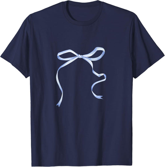 Cute Coquette Blue Bow Aesthetic Girl Women Pattern Decor T-Shirt - T-Shirt | Navy