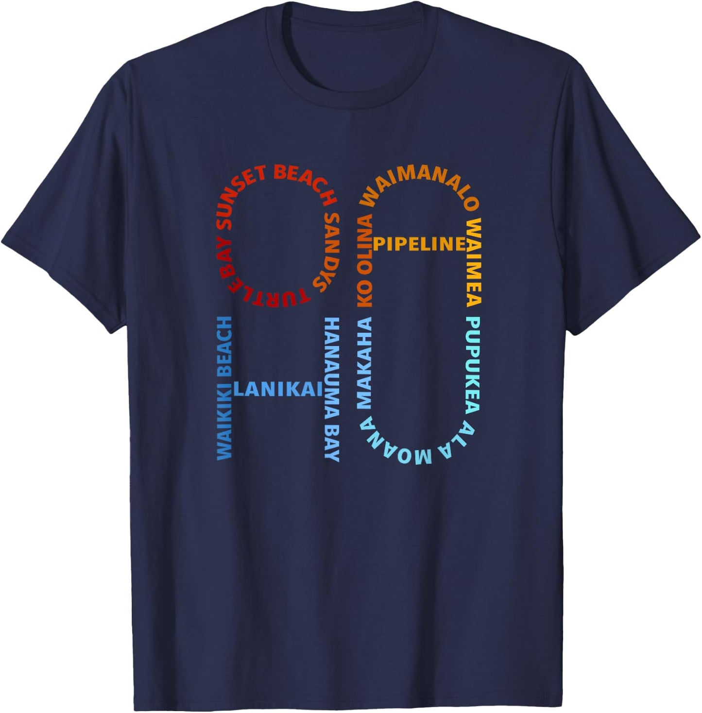 Oahu Beaches with Colored Text T-Shirt - T-Shirt | Navy