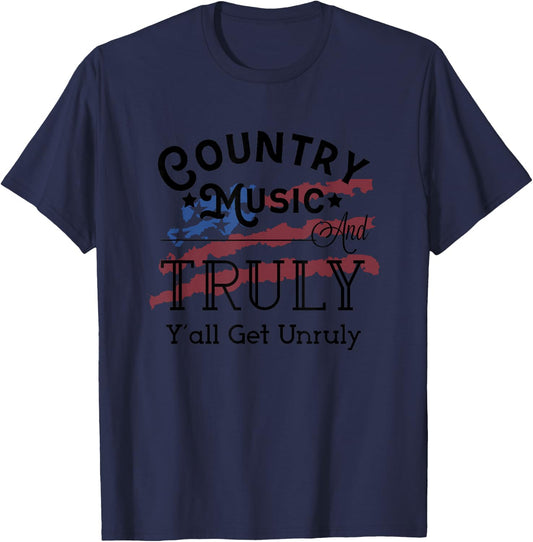 Country Music and Truly Y'all Get Unruly Hard Seltzer T-Shirt - T-Shirt | Navy
