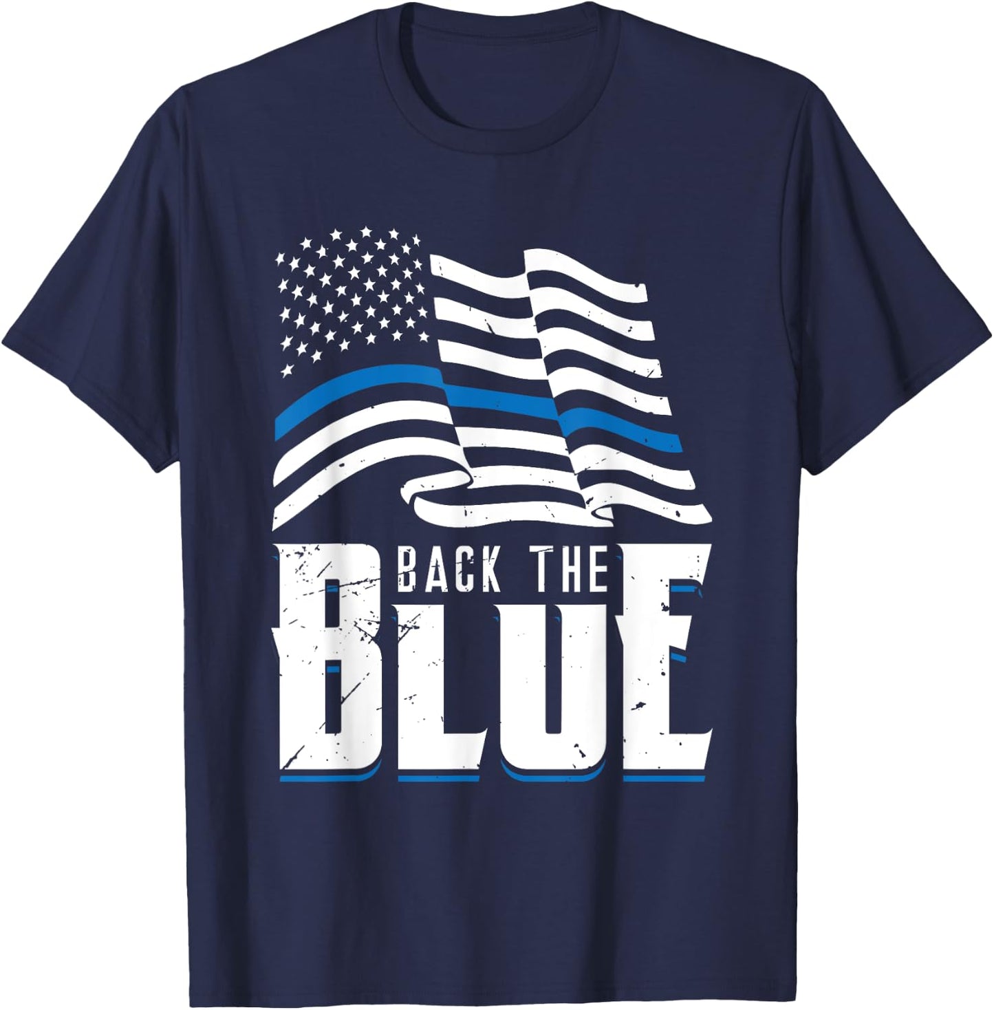 Back The Blue Line American Flag Police Officer Pride Art Women Men T-Shirt - T-Shirt | Navy