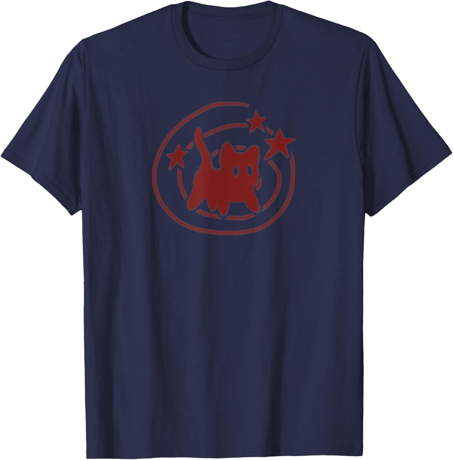 90s Y2K Scary Cat Tomcat is Scared under Starry Tail T-Shirt - T-Shirt | Navy