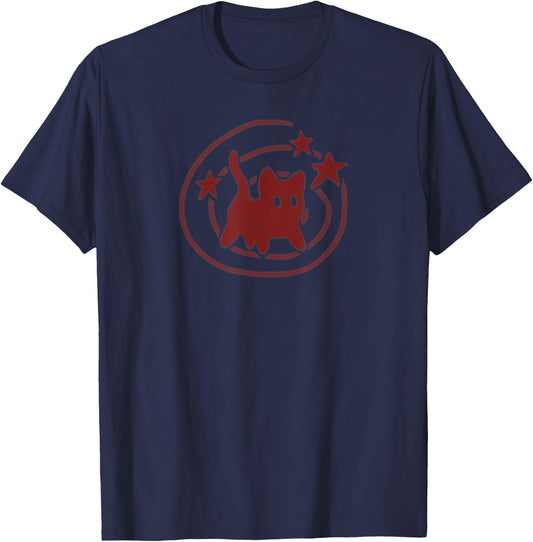 90s Y2K Scary Cat Tomcat is Scared under Starry Tail T-Shirt - T-Shirt | Navy