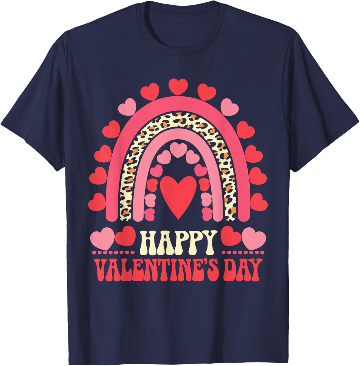 Happy Valentine's Day Leopard Rainbow Heart Valentine Kids T-Shirt - T-Shirt | Navy