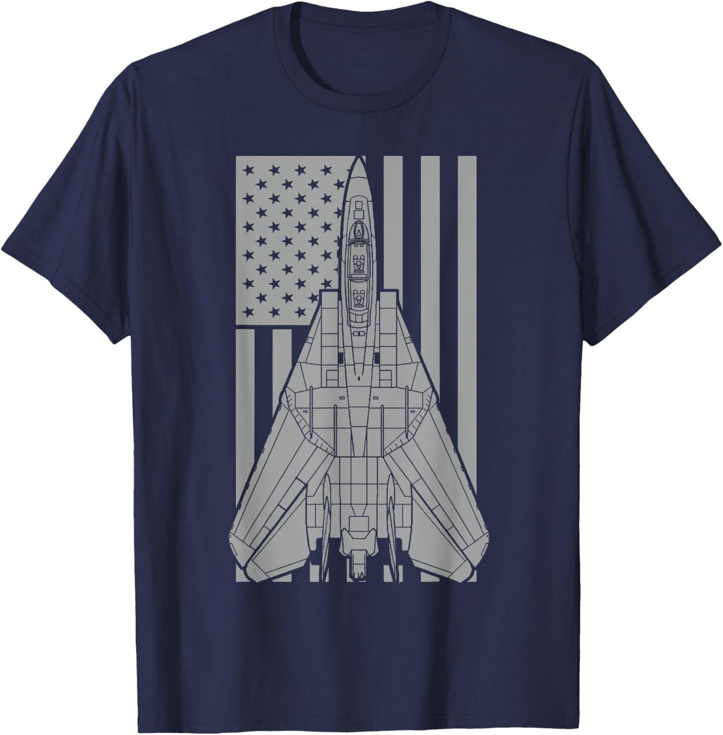 F-14 Tomcat Fighter Jet Military American Flag T-Shirt - T-Shirt | Navy