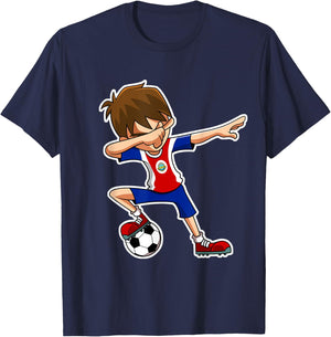 Dabbing Soccer Boy Costa Rica Shirt, Costa Rican Flag Jersey T-Shirt - T-Shirt | Navy