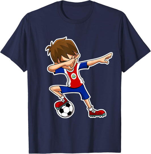 Dabbing Soccer Boy Costa Rica Shirt, Costa Rican Flag Jersey T-Shirt - T-Shirt | Navy