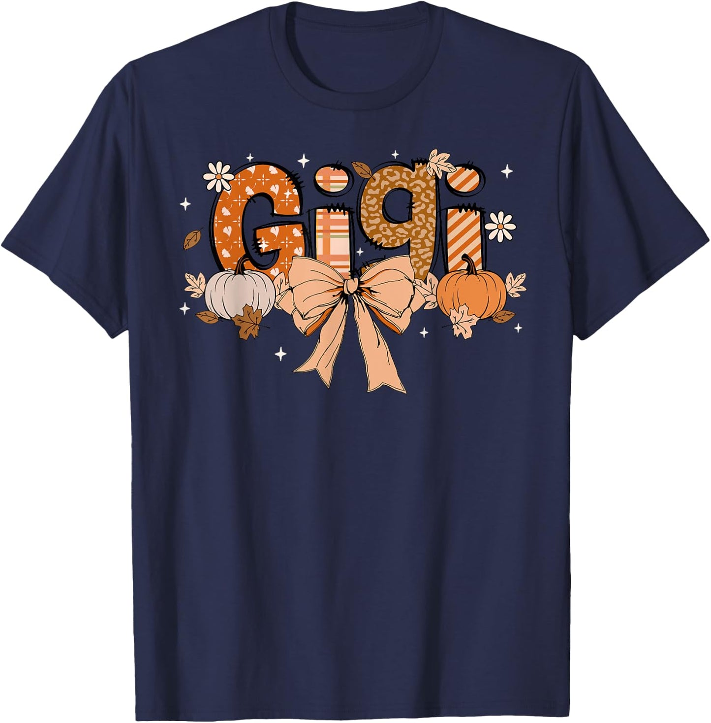 Gigi Pumpkin Fall Coquette Bow Thanksgiving Mom Women T-Shirt - T-Shirt | Navy