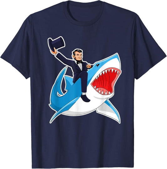 Abraham Lincoln Riding A Shark, Men Boys, 4th of July Abe T-Shirt - T-Shirt | Navy