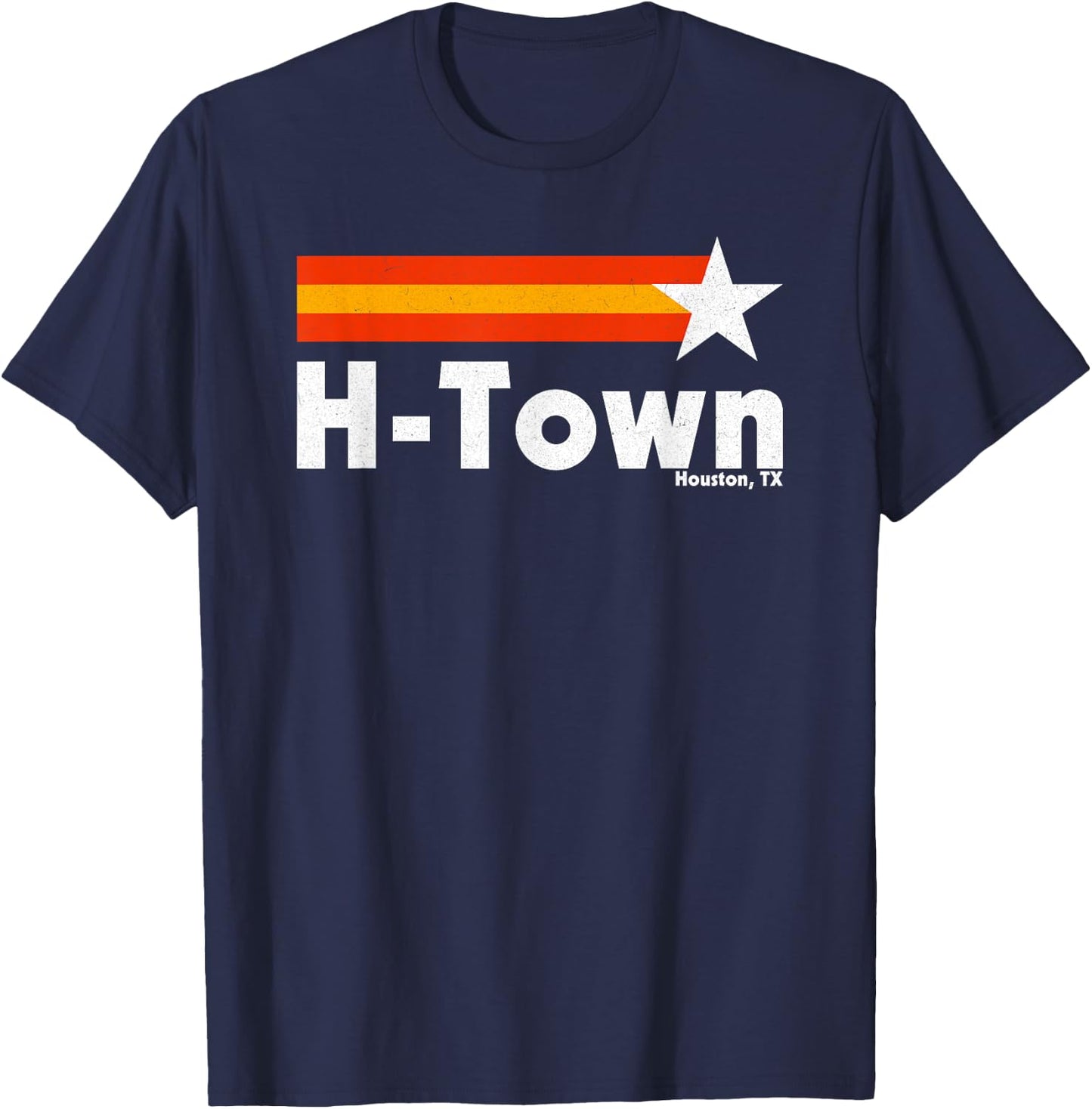 Vintage Distressed H-Town Houston Texas Strong Retro Houston T-Shirt - T-Shirt | Navy