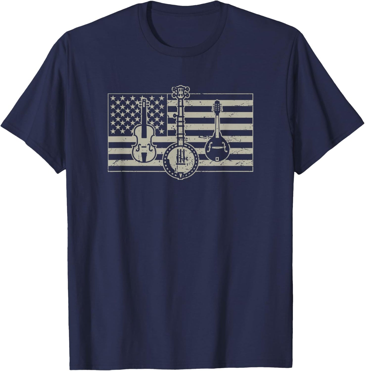 Bluegrass /USA Flag Guitar Banjo Mandolin T-Shirt - T-Shirt | Navy