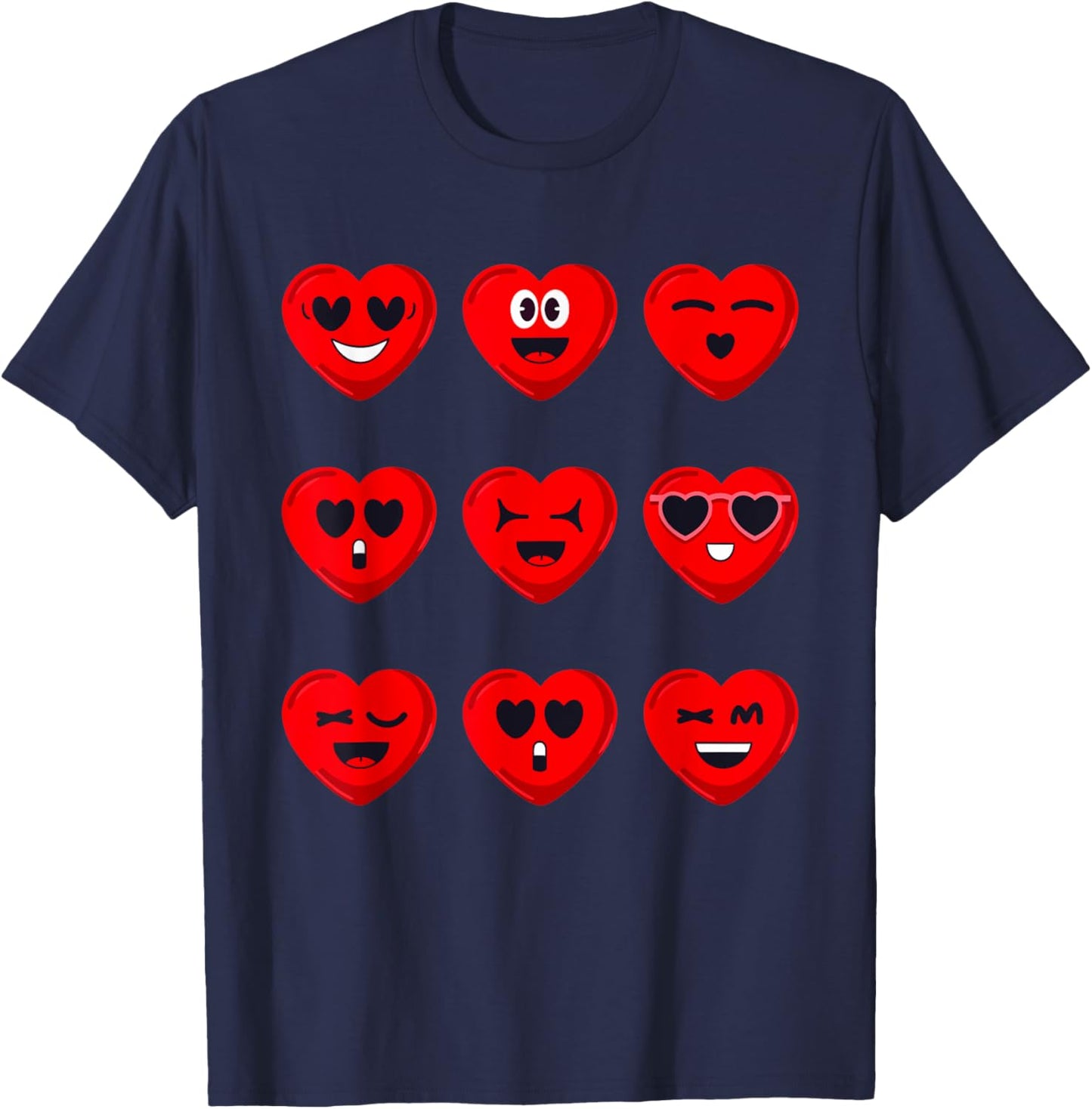 Valentines Day Silly Faces Hearts Funny Teens Boys Girls Kid T-Shirt - T-Shirt | Navy