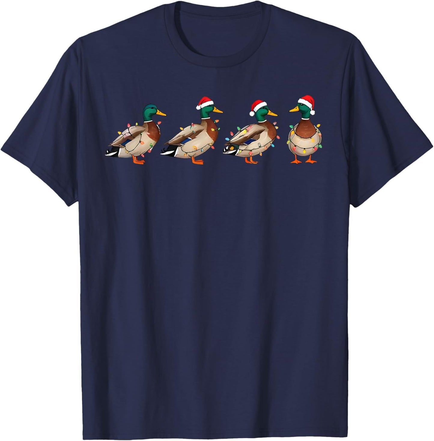 Mallard Duck Santa Christmas Lights T-Shirt - T-Shirt | Navy