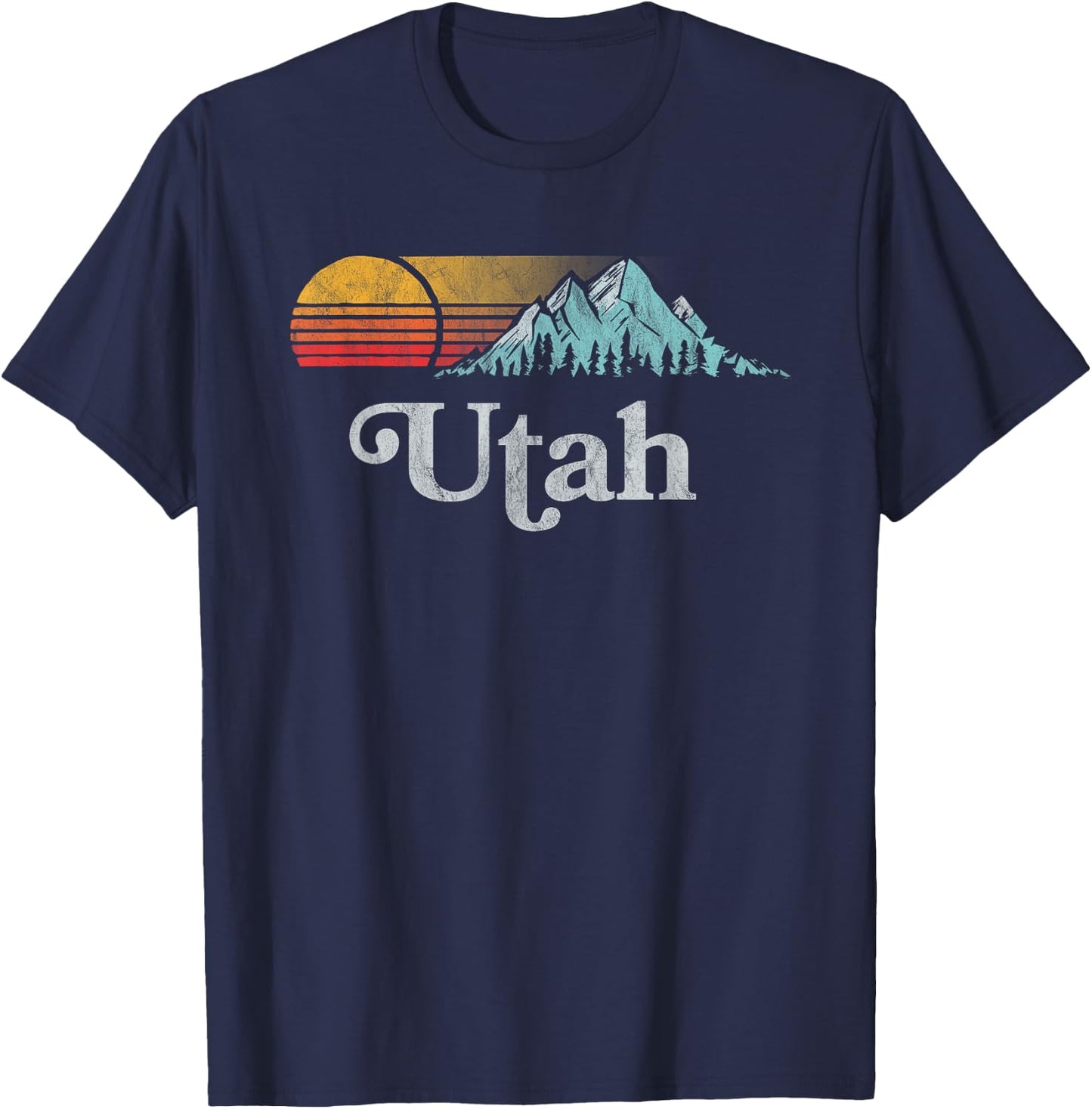 Utah Vintage Mountain Sunset Eighties Retro Graphic T-Shirt - T-Shirt | Navy