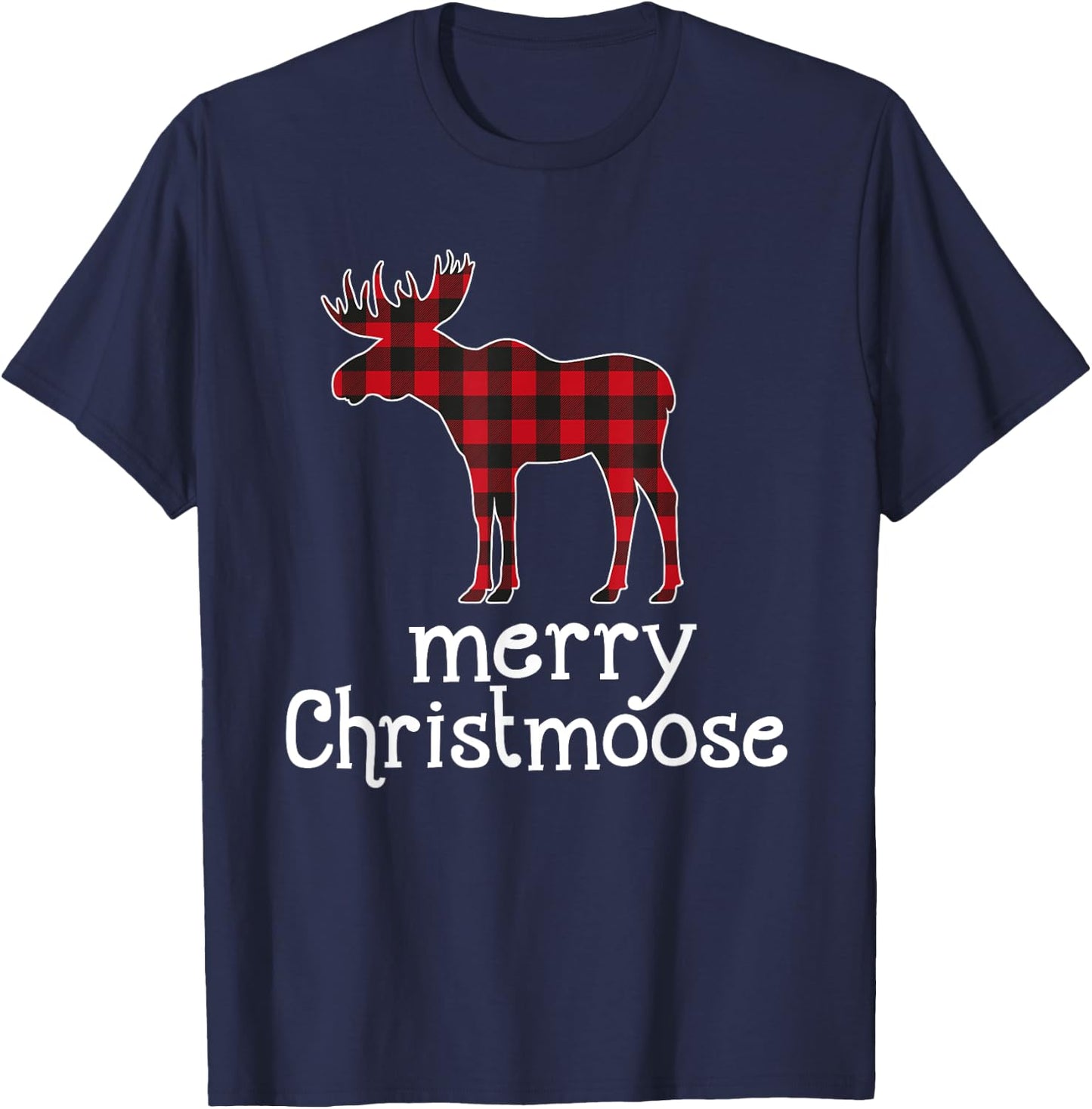 Red Plaid Merry Christmoose Christmas T Shirt Moose Lovers T-Shirt - T-Shirt | Navy
