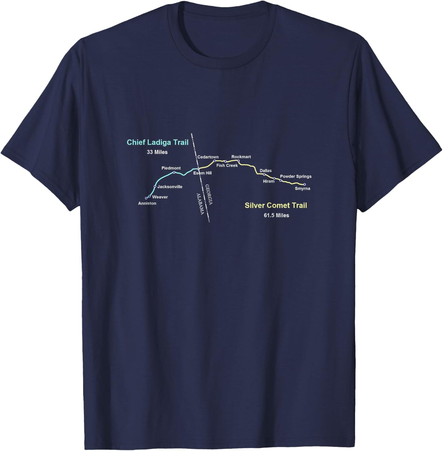 Silver Comet, Chief Ladiga Trail Route Map T-Shirt - T-Shirt | Navy