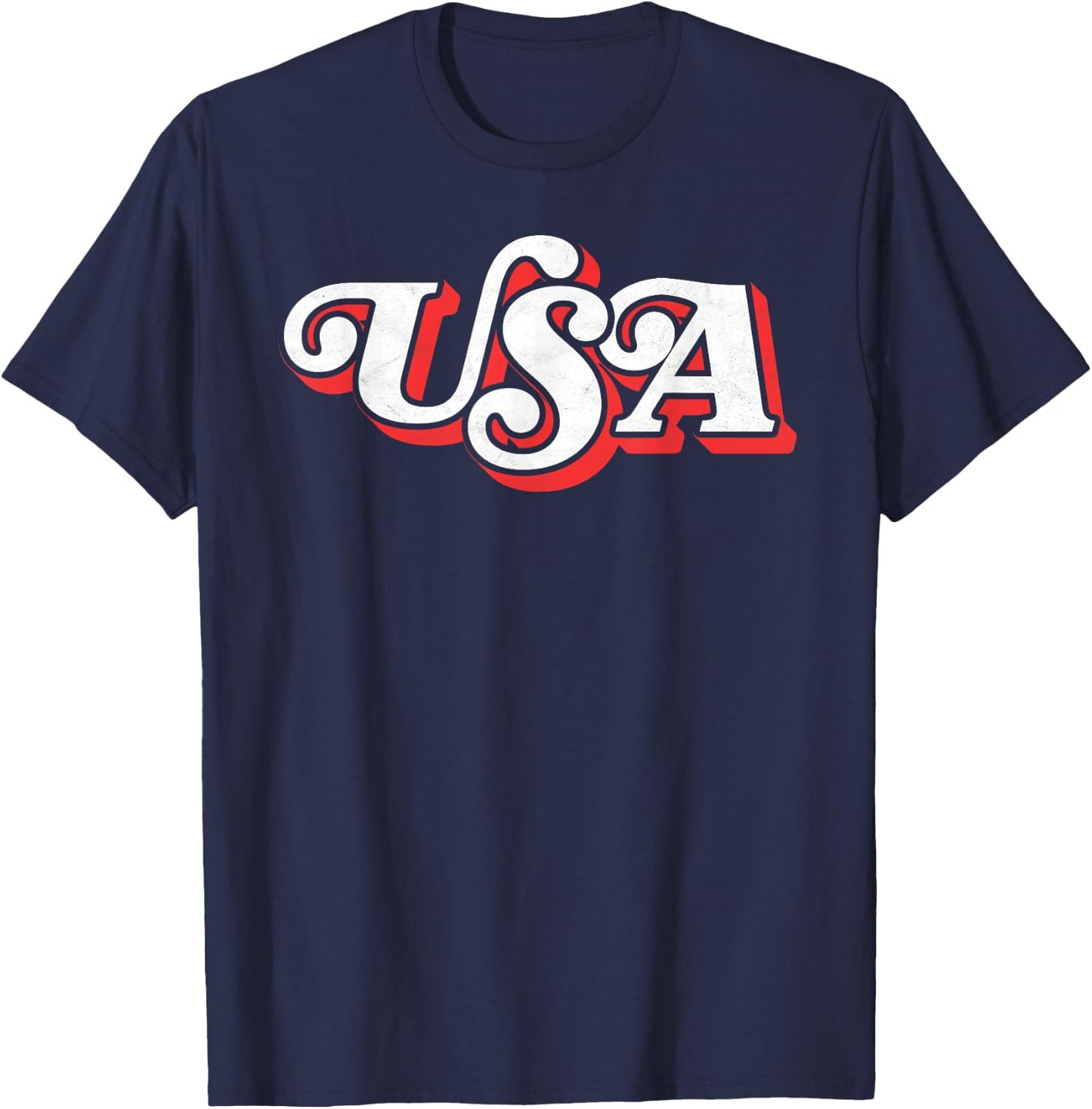 Vintage USA Retro Typography Patriotic 4th of July 80's T-Shirt - T-Shirt | Navy