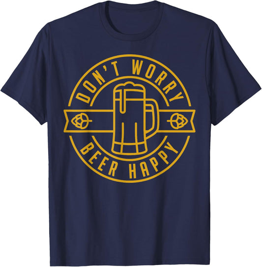 Don't Worry Beer Happy Circle T-Shirt - T-Shirt | Navy