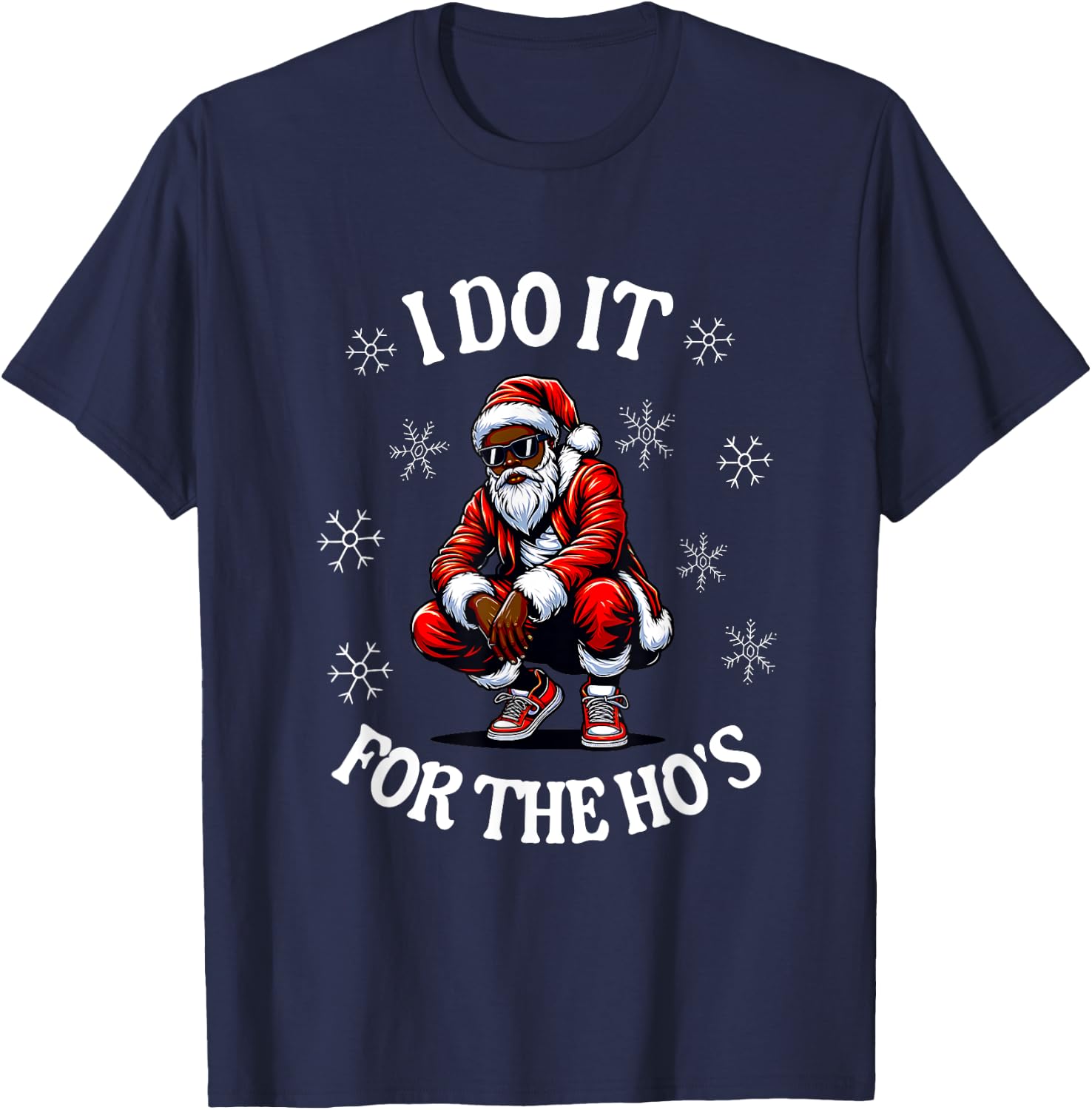 I Do It For The Hos African American Christmas Afro Santa T-Shirt - T-Shirt | Navy