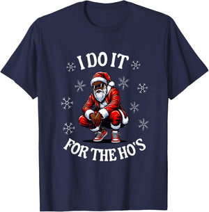 I Do It For The Hos African American Christmas Afro Santa T-Shirt - T-Shirt | Navy