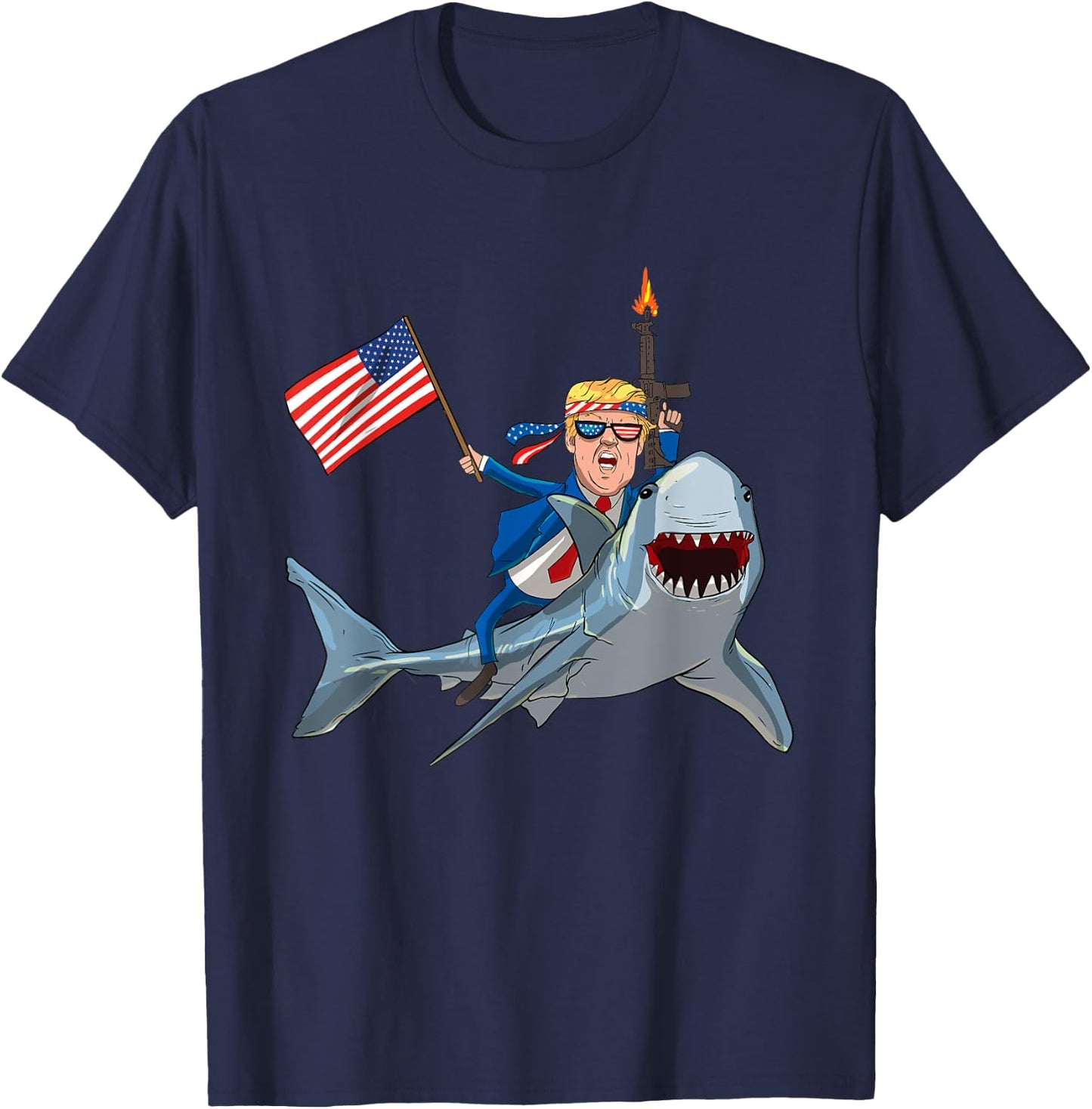 Trump Riding Shark Patriotic USA Supporter Men T-Shirt - T-Shirt | Navy