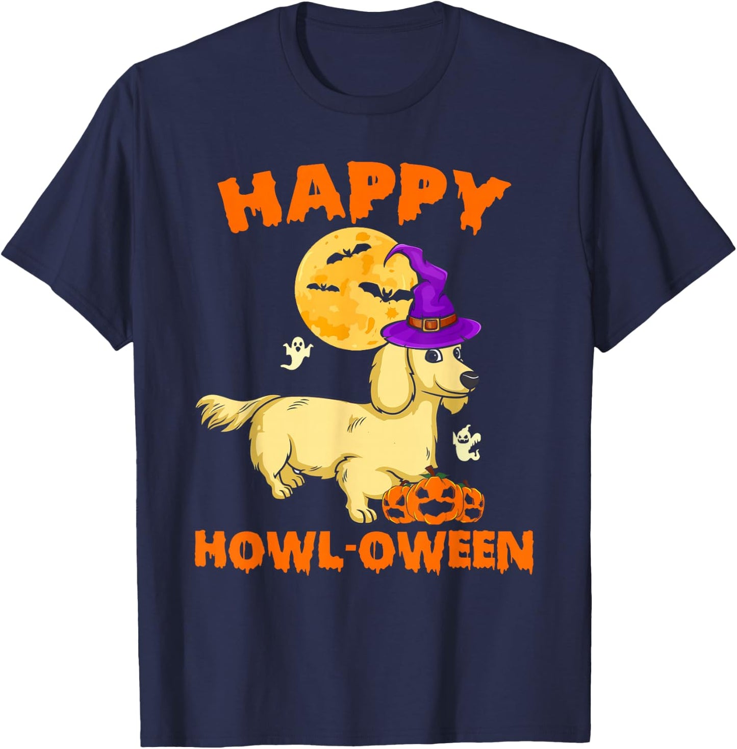 Cream Dachshund Witch Costume Dog Lover Happy Halloween Men Women T-Shirt - T-Shirt | Navy