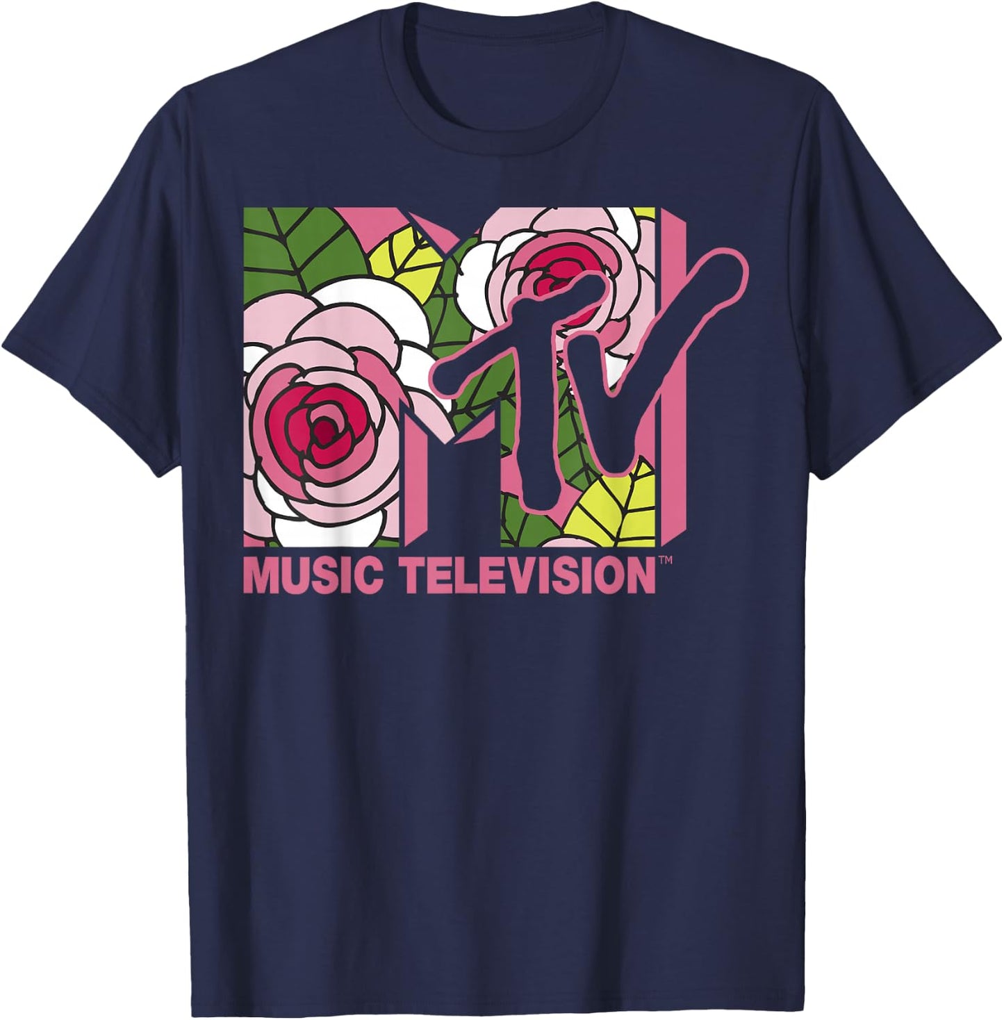 MTV Floral Roses Music Television Logo T-Shirt - T-Shirt | Navy