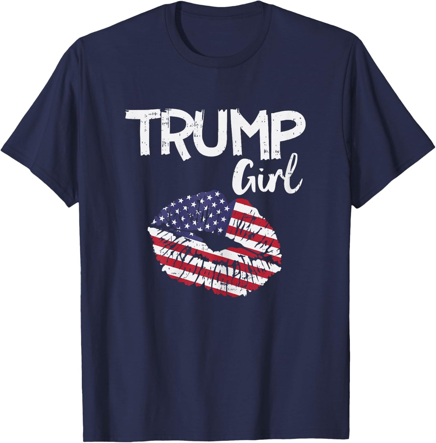 Trump Girl Lips USA Flag Pro Vote For Donald 2020 GOP Gift T-Shirt - T-Shirt | Navy