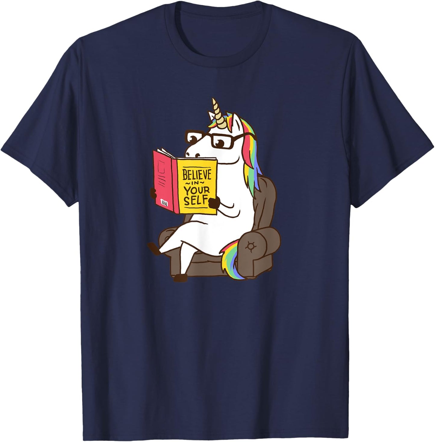 Unicorn Shirt Believe in Yourself Motivational Book Lover T-Shirt - T-Shirt | Navy