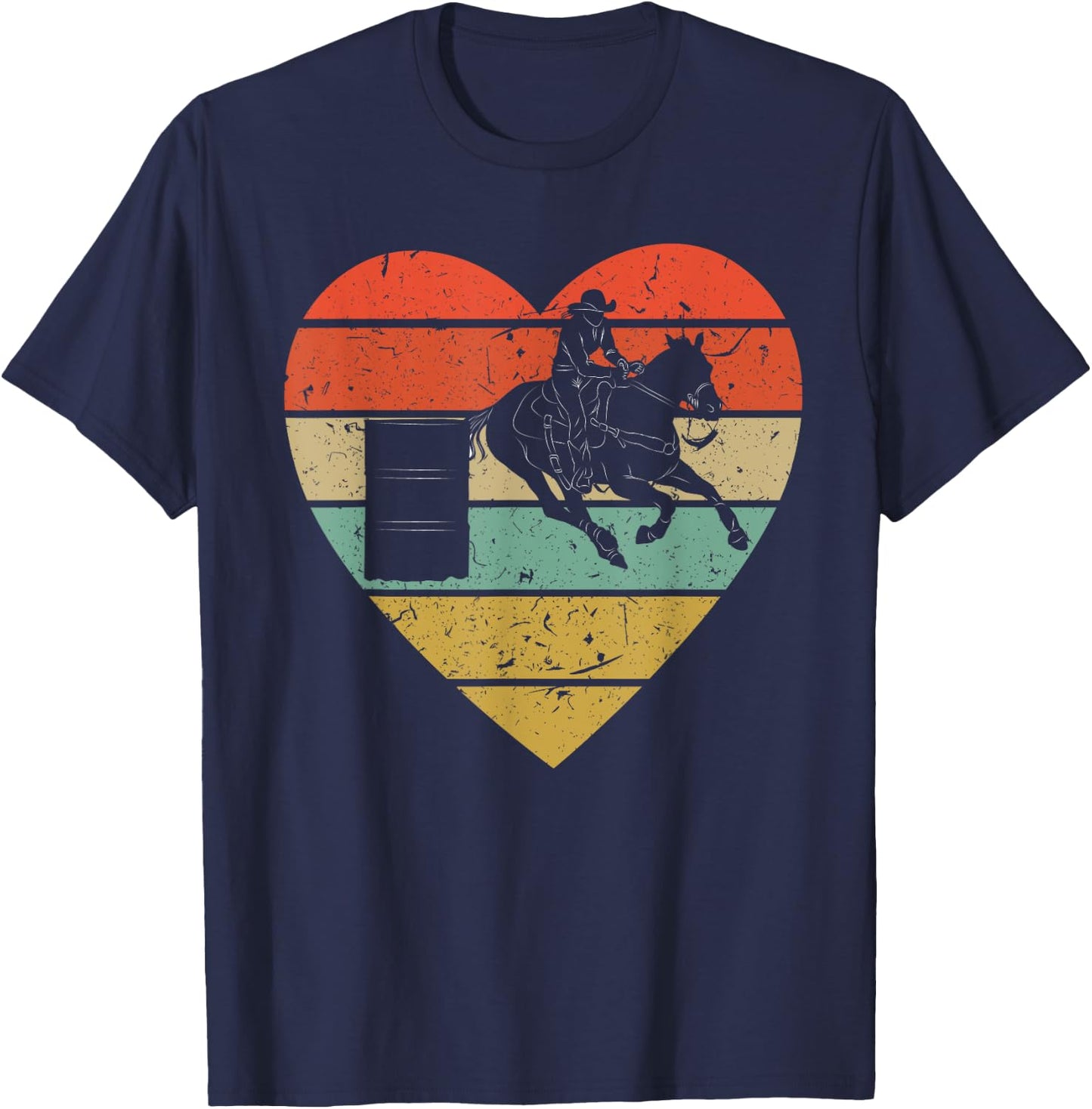 Barrel Racing Vintage Design | Retro Horse Rider Heart Sport T-Shirt - T-Shirt | Navy