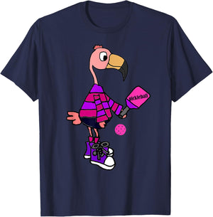 SmileteesSports Funny Flamingo Playing Pickleball T-Shirt - T-Shirt | Navy