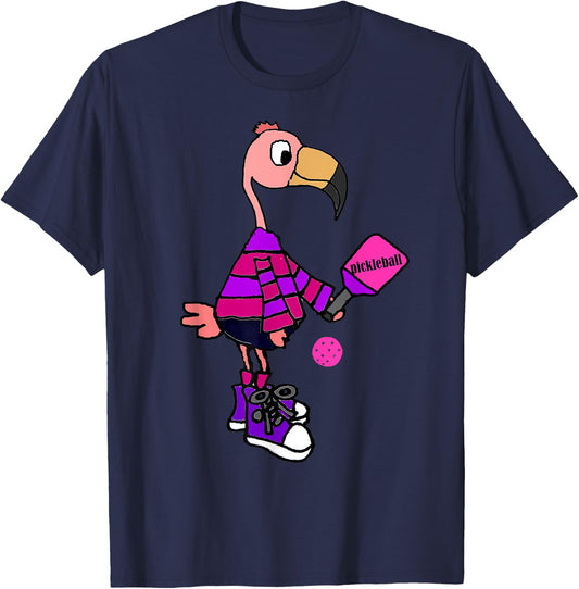 SmileteesSports Funny Flamingo Playing Pickleball T-Shirt - T-Shirt | Navy
