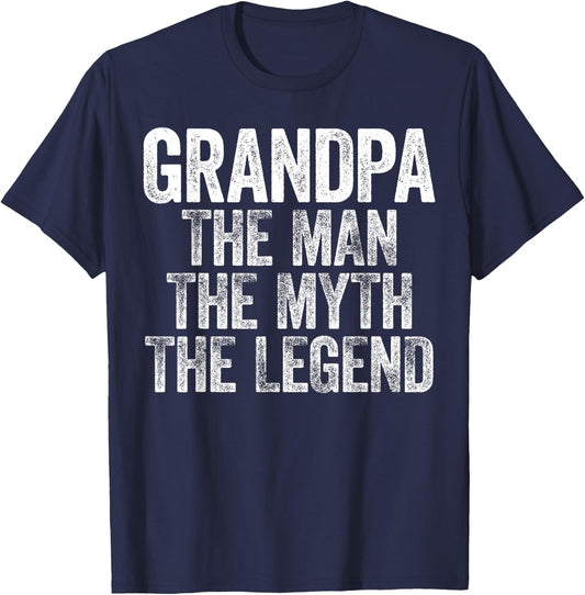 Grandpa The Man The Myth The Legend Shirt Men Fathers Day T-Shirt - T-Shirt | Navy
