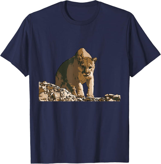 Mountain Lion Wildlife Poster T-Shirt - T-Shirt | Navy