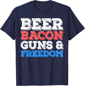 Beer Bacon Guns And Freedom Shirt Men Women 4th of July T-Shirt - T-Shirt | Navy