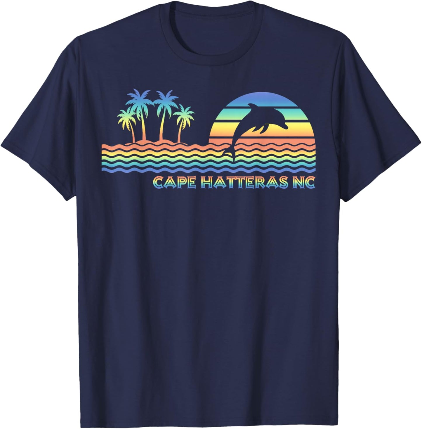 Vintage Cape Hatteras NC Retro Dolphin Lover Souvenir T-Shirt - T-Shirt | Navy