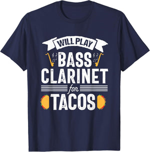 Bass Clarinet Player Funny Tacos Music Instrument T-Shirt - T-Shirt | Navy