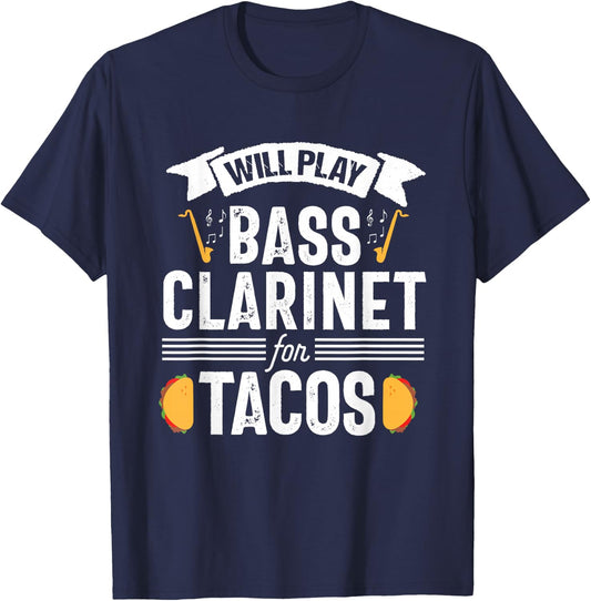 Bass Clarinet Player Funny Tacos Music Instrument T-Shirt - T-Shirt | Navy