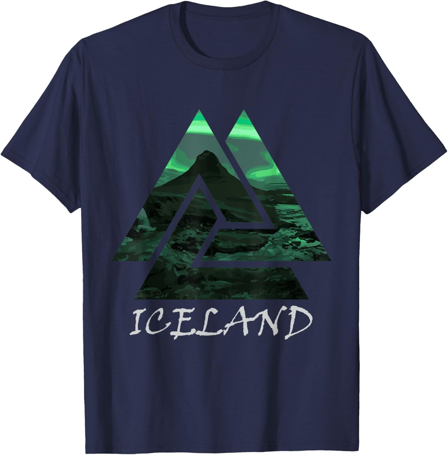 Iceland Northern Lights Triangle , Nature T-Shirt - T-Shirt | Navy