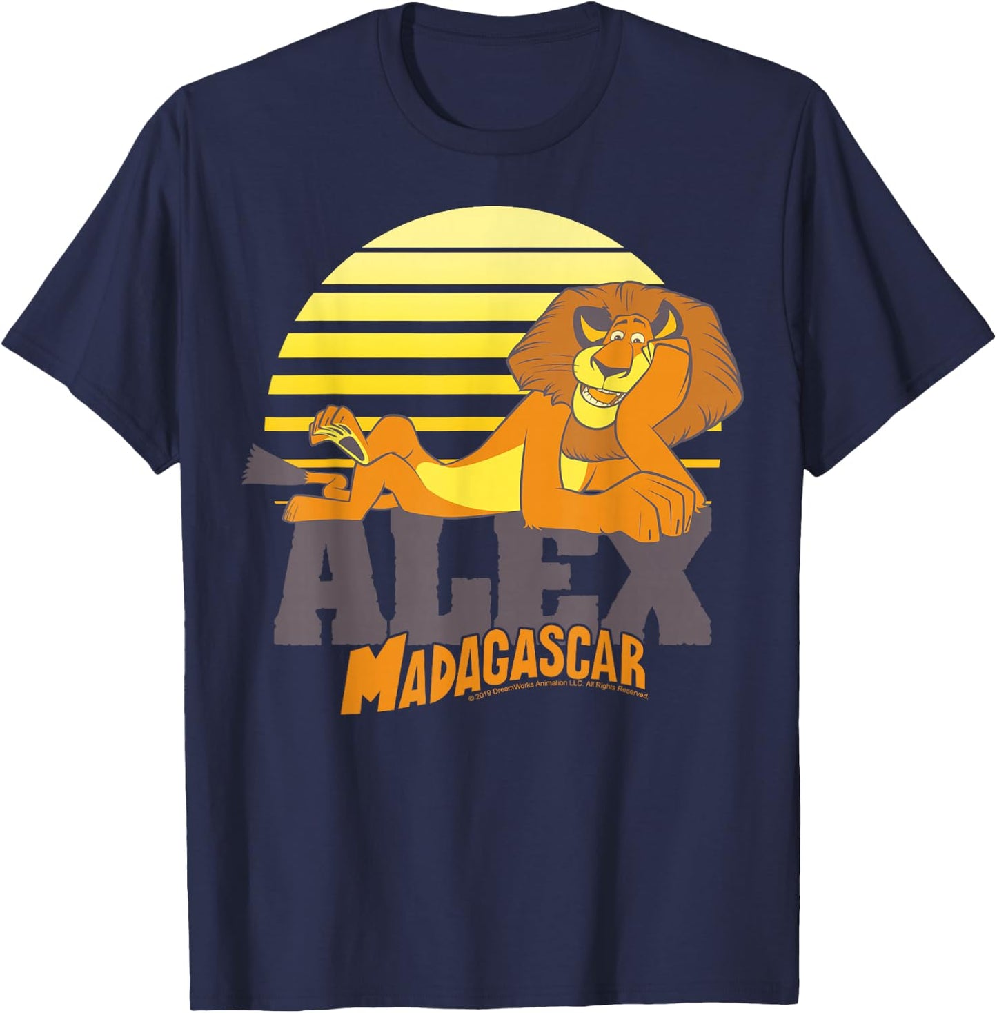 Madagascar Alex The Lion Striped Sunset Poster T-Shirt - T-Shirt | Navy