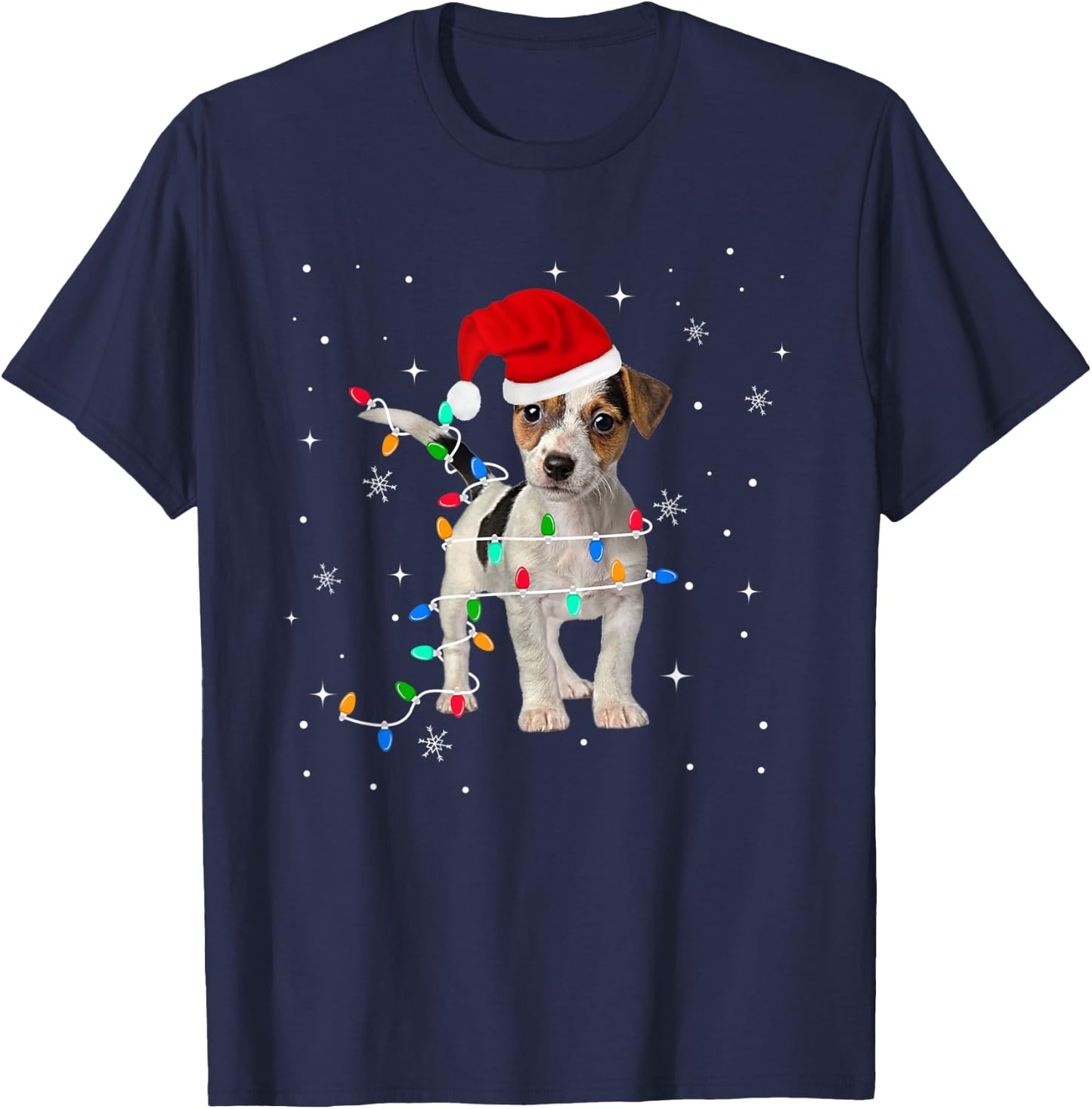 Funny Jack Russell Terrier Christmas Light Dog Puppy Xmas T-Shirt - T-Shirt | Navy