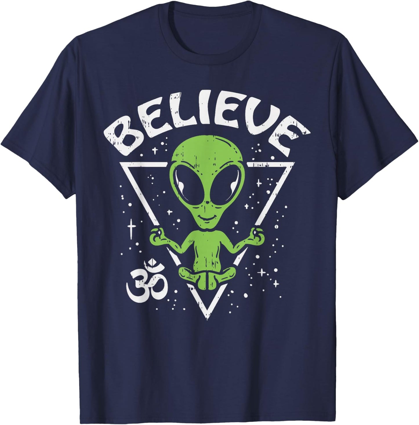 Meditating Alien Believe Zen Inner Peace ET Ufo Yoga Om T-Shirt - T-Shirt | Navy