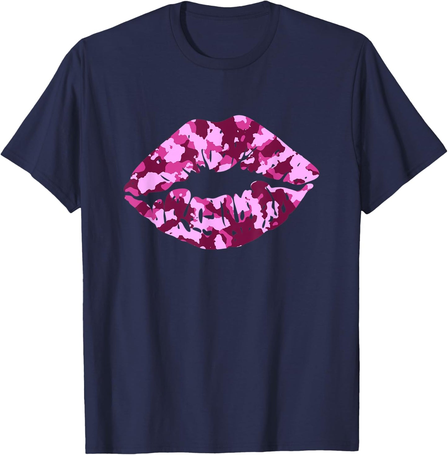 Pink Camo Kiss Military Soldier Camouflage Lips Gift T-Shirt - T-Shirt | Navy