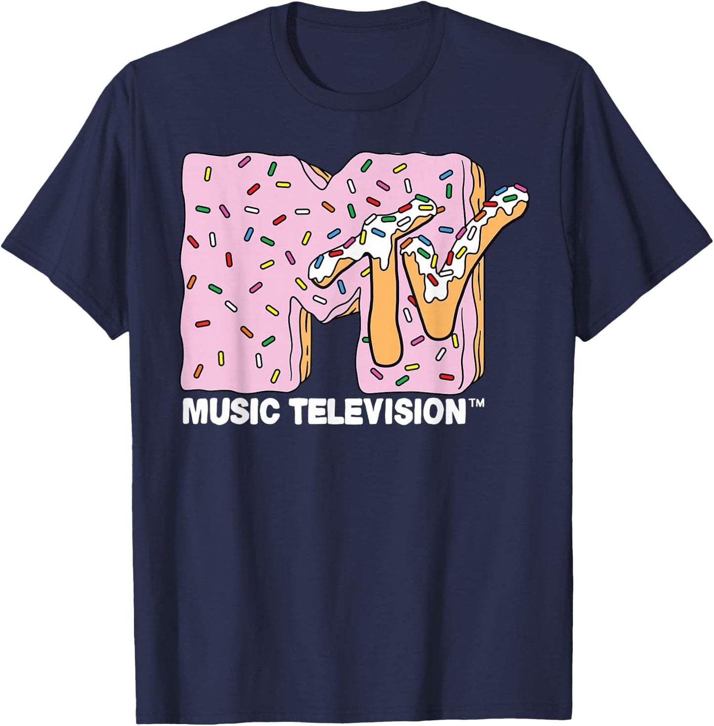 MTV Pink Frosting Doughnut Logo Small T-Shirt - T-Shirt | Navy