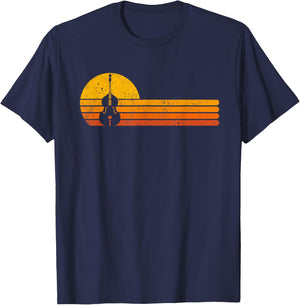 Funny Musician For Upright Bass Players Retro Double Bass Jazz Instruments Music - Black, -Adults, Short Sleeve, , Medium, , Classic Fit T-Shirt - T-Shirt | Navy