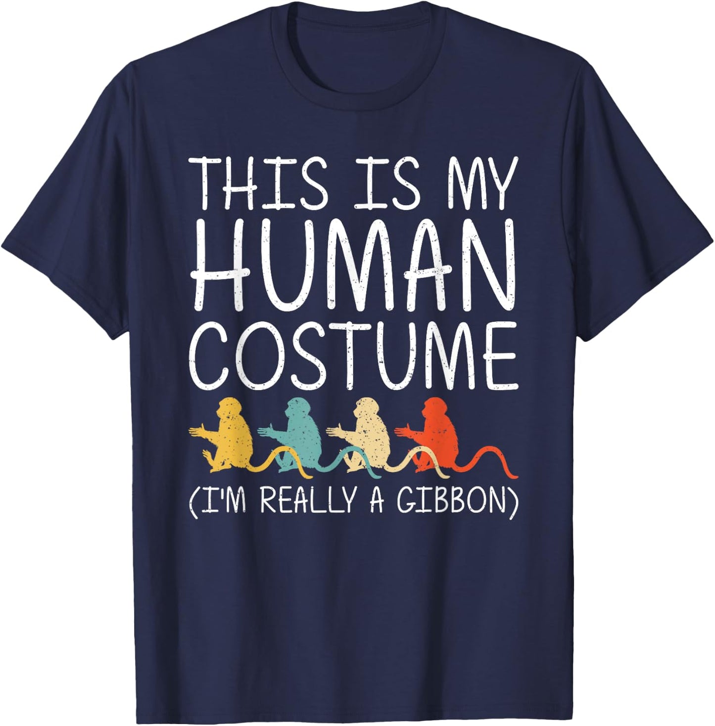 Gibbon Halloween Human Costume Lesser ape Lar Easy DIY Gift T-Shirt - T-Shirt | Navy