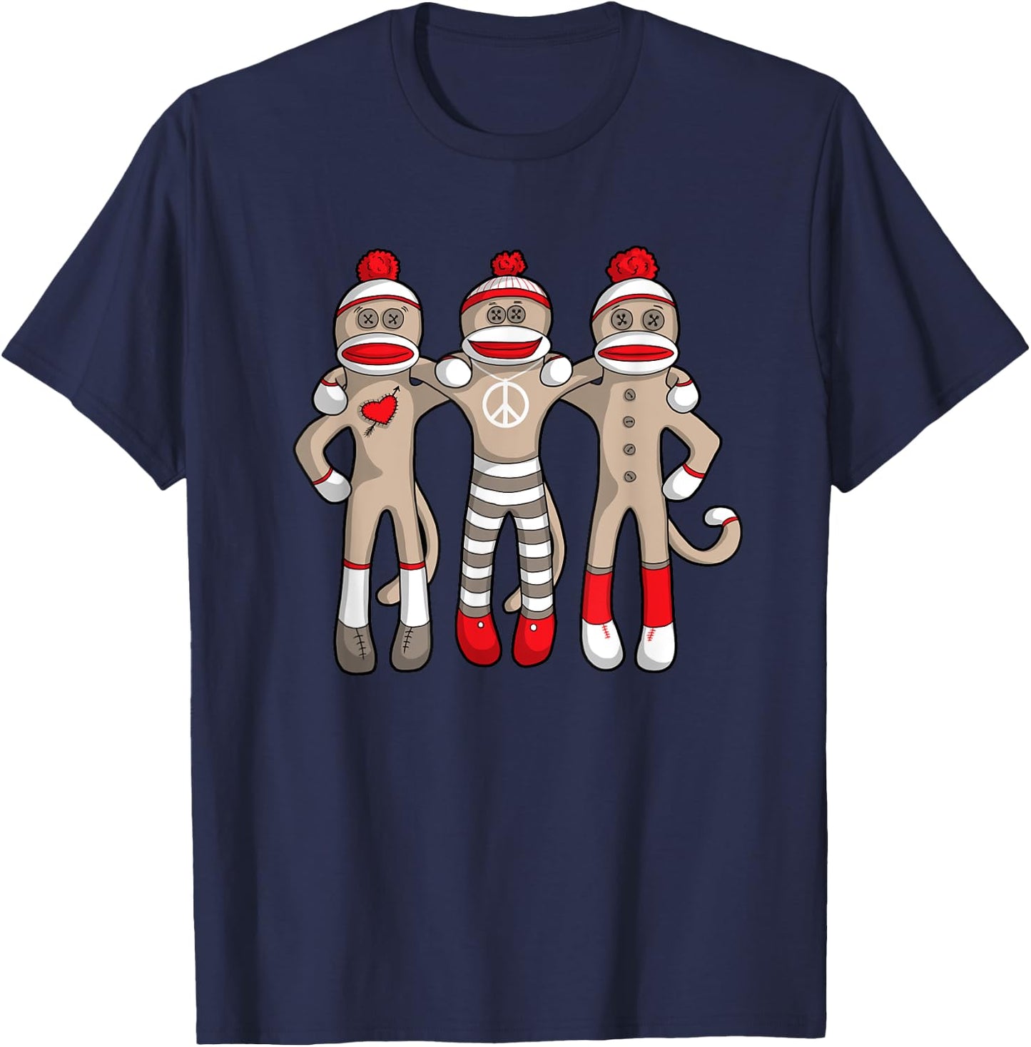 Peace Love Best Friends Hug Sock Monkey Christmas Holiday T-Shirt - T-Shirt | Navy