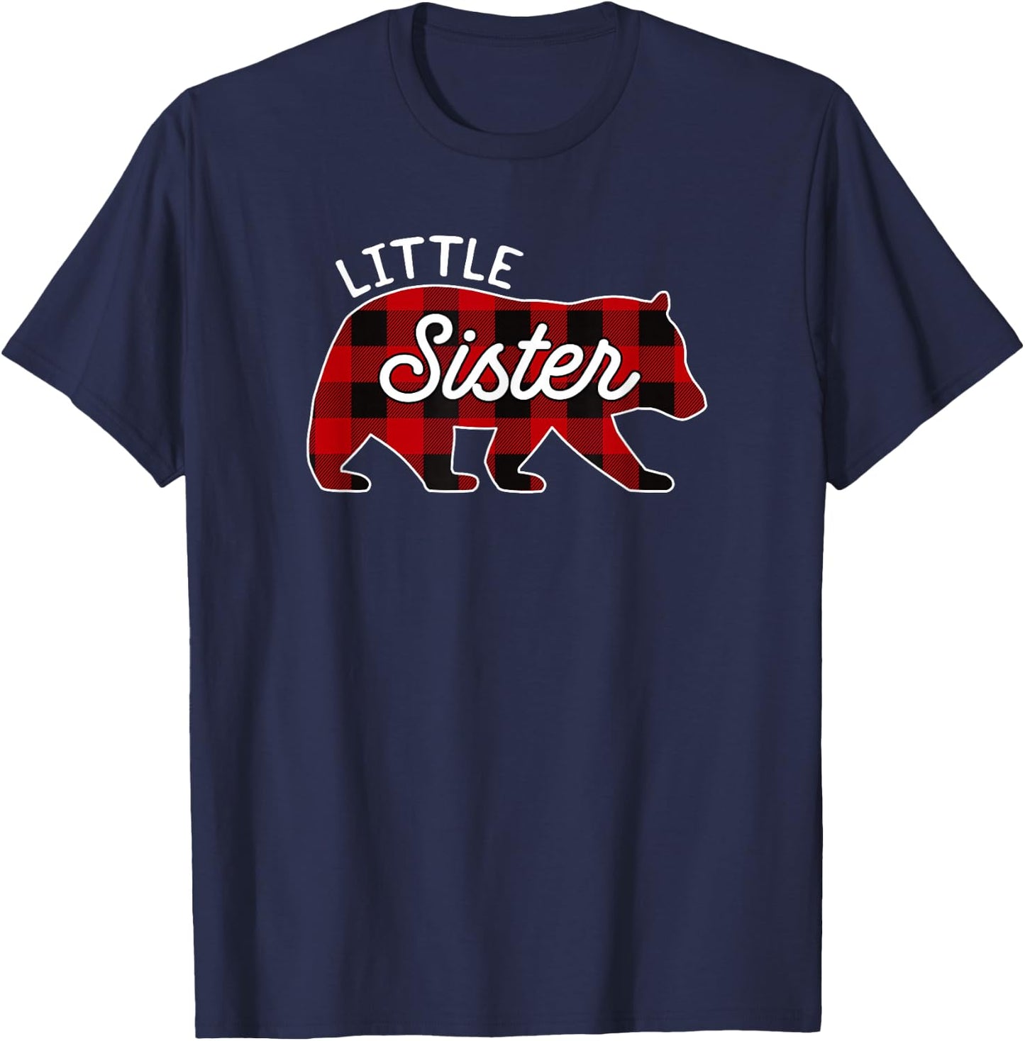 Little Sister Bear Red Buffalo Plaid Matching Family T-Shirt - T-Shirt | Navy